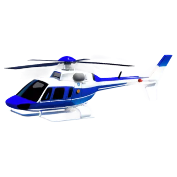 a blue and white helicopter on a white background
