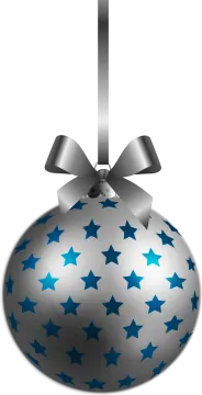 a silver christmas ball with blue stars on it