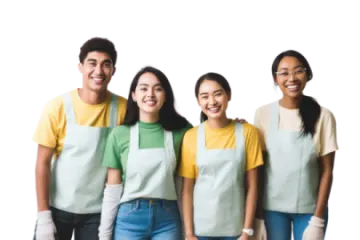 a group of people wearing aprons