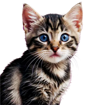 a close up of a kitten with blue eyes