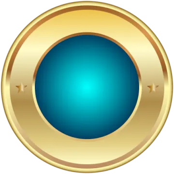 a gold medal with a blue center