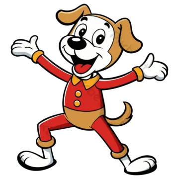 a cartoon dog wearing a red suit and smiling