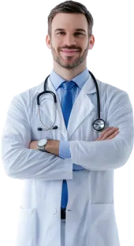 a male doctor standing with his arms crossed