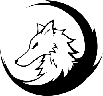 a wolf head in the shape of a circle