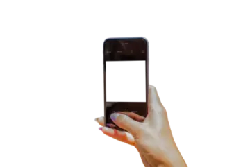 a woman's hand holding an iphone with a blank screen