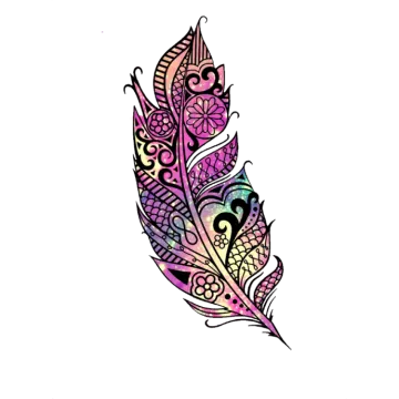 a colorful feather tattoo design on a white background