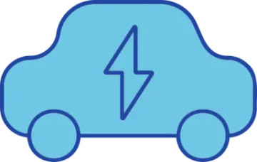 a blue car with an electric symbol on it