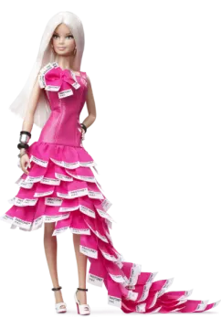 a barbie doll wearing a pink dress