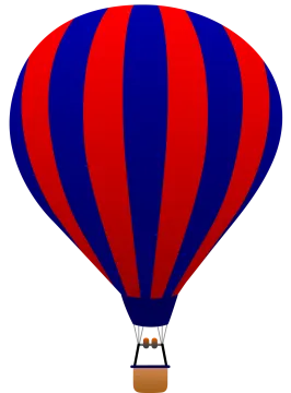 a red and blue hot air balloon