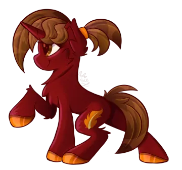 a red pony with brown hair and brown eyes
