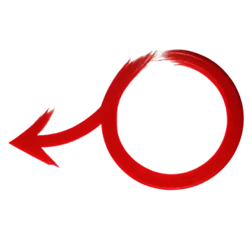 a red circle with an arrow in the middle