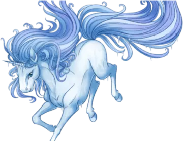 a drawing of a unicorn with blue hair
