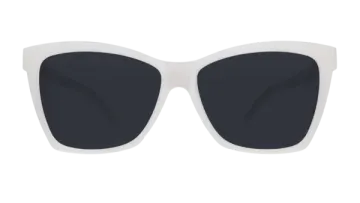 a white sunglasses with black lenses