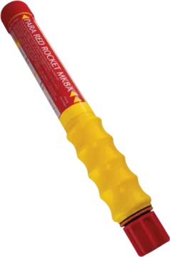 a red and yellow tube with a white background