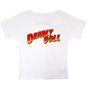 a white t - shirt with the word deadly on it