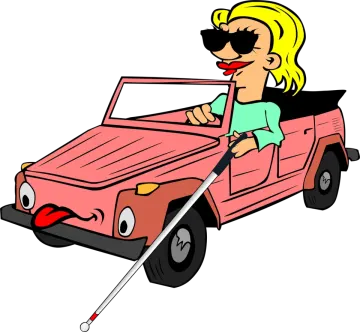 a woman driving a pink car