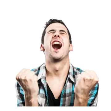 a man with his hands up in the air