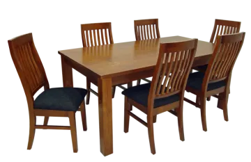a wooden dining table with four chairs
