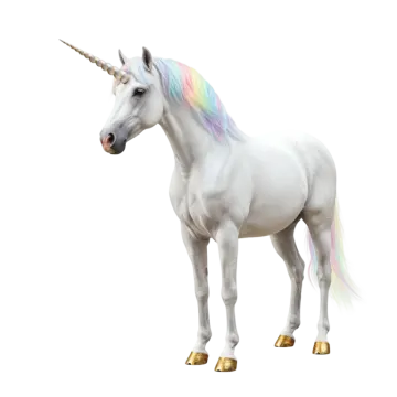 a white unicorn standing on its hinds