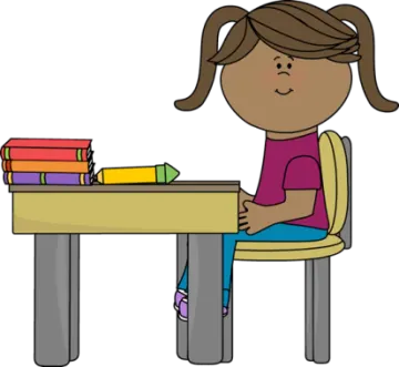 a girl sitting at her desk with books