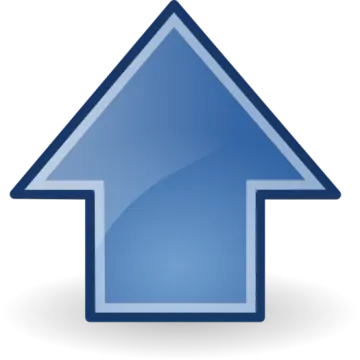 a blue arrow icon on a white background