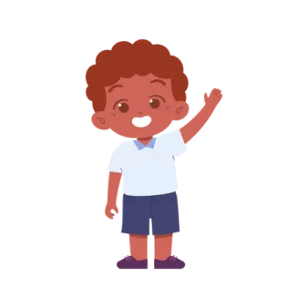 a little boy in shorts and a white shirt