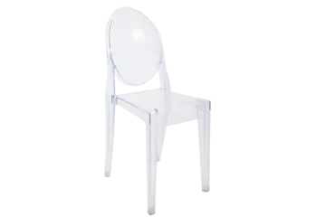 a clear plastic chair on a white background