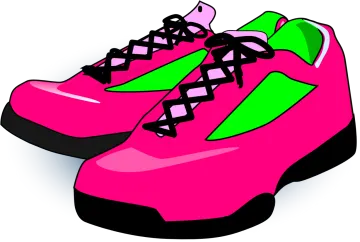a pair of pink and green shoes