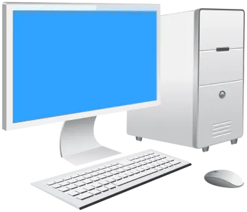 a computer with a blue screen and keyboard