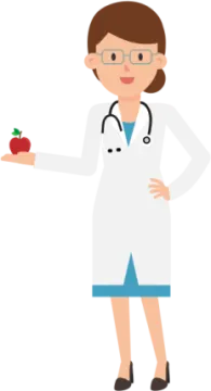 a female doctor holding an apple