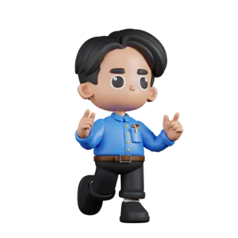 a cartoon character wearing a blue shirt and black pants