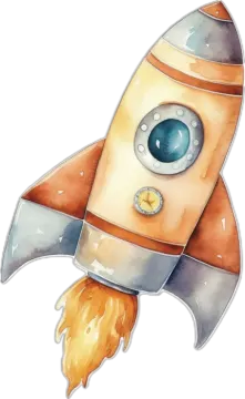 a watercolor painting of a rocket ship