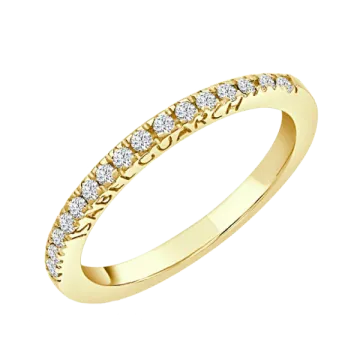 a yellow gold wedding band with diamonds