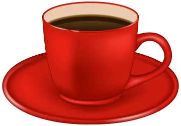 a red cup of coffee on a saucer