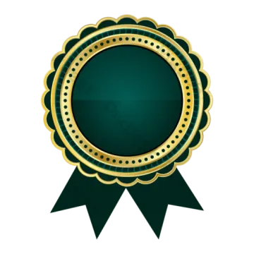 a gold medal with a green ribbon around it