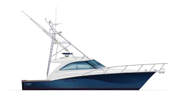 a blue and white boat on a white background