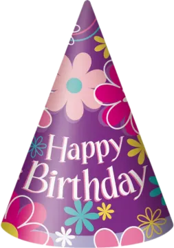 a party hat with the words happy birthday on it