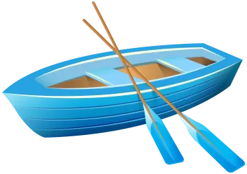 a blue boat with two paddles on it