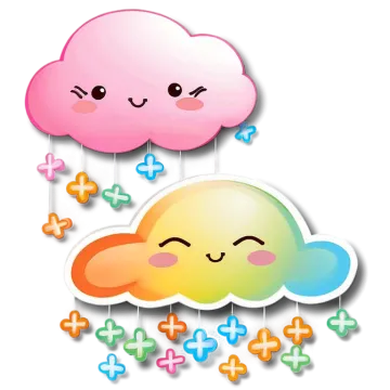 a cloud with hearts hanging from it's sides