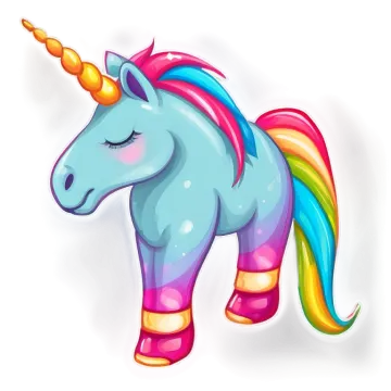 a cartoon unicorn with a rainbow colored mane