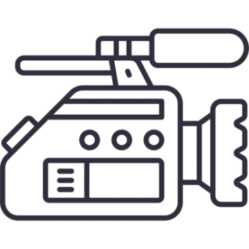a black and white line drawing of a camera