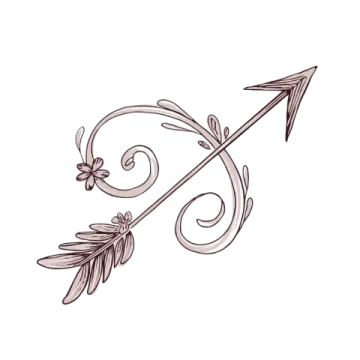 a drawing of an arrow with leaves