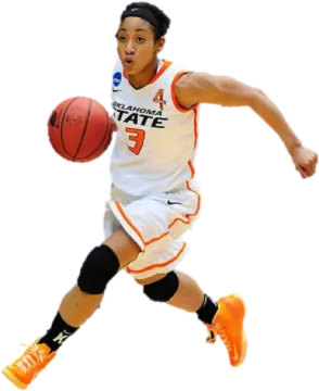 a female basketball player running with the ball