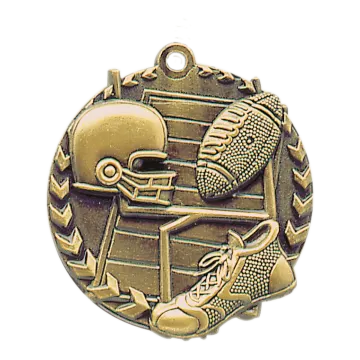 a bronze medal with an image of a football player