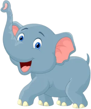 a baby elephant with its trunk up