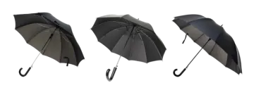 three black umbrellas on a white background