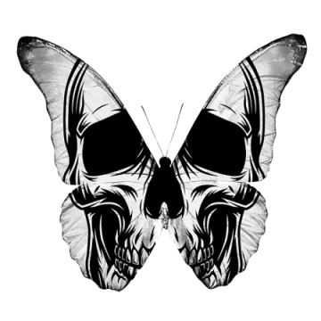 a black and white image of a skull butterfly