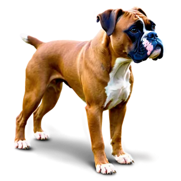 a brown and white dog standing on a white surface