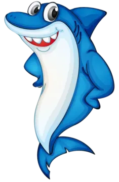 a cartoon shark with big eyes