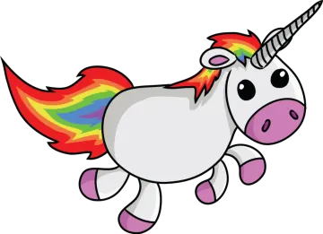 a cartoon unicorn with a rainbow mane